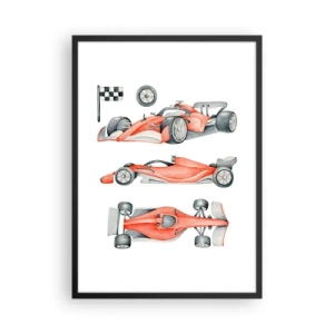 Poster in cornice nera - Illustrazione ad acquerello di un'auto da corsa - 50x70cm - Inseguendo i sogni - Decorazione murale moderna per soggiorno e camera da letto ARTTOR