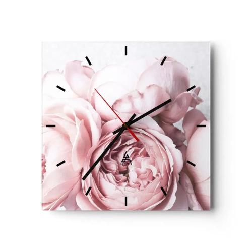 Orologio da parete - Orologio in Vetro - Peonie rosa in luce soffusa su uno sfondo chiaro - 30x30cm - Per i romantici - Decorazione murale moderna per soggiorno e camera da letto ARTTOR