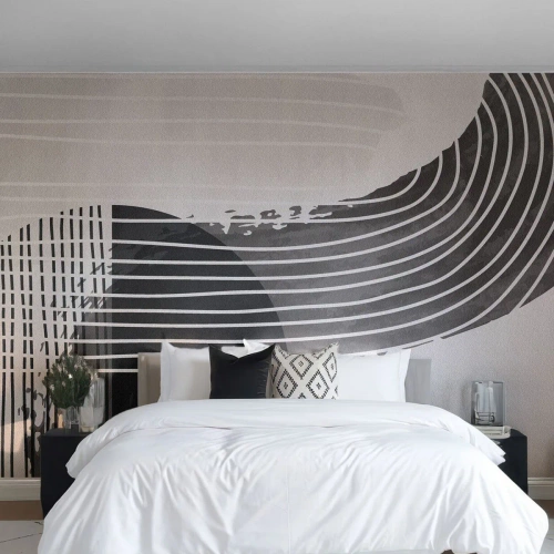 Fotomurali Premium Sand - Forme astratte nelle tonalità del nero e del grigio - 100x70cm - Andata e ritorno - Decorazione murale moderna per soggiorno e camera da letto ARTTOR