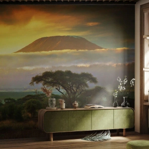 Fotomurali Standard Eco - Paesaggio africano con il Kilimangiaro al tramonto - 100x70cm - Il sogno del viaggiatore - Decorazione murale moderna per soggiorno e camera da letto ARTTOR