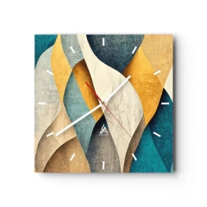 Orologio da parete - Orologio in Vetro - Onde astratte nei toni del blu e dell'oro - 30x30cm - Ritmo e ondulazioni - Decorazione murale moderna per soggiorno e camera da letto ARTTOR