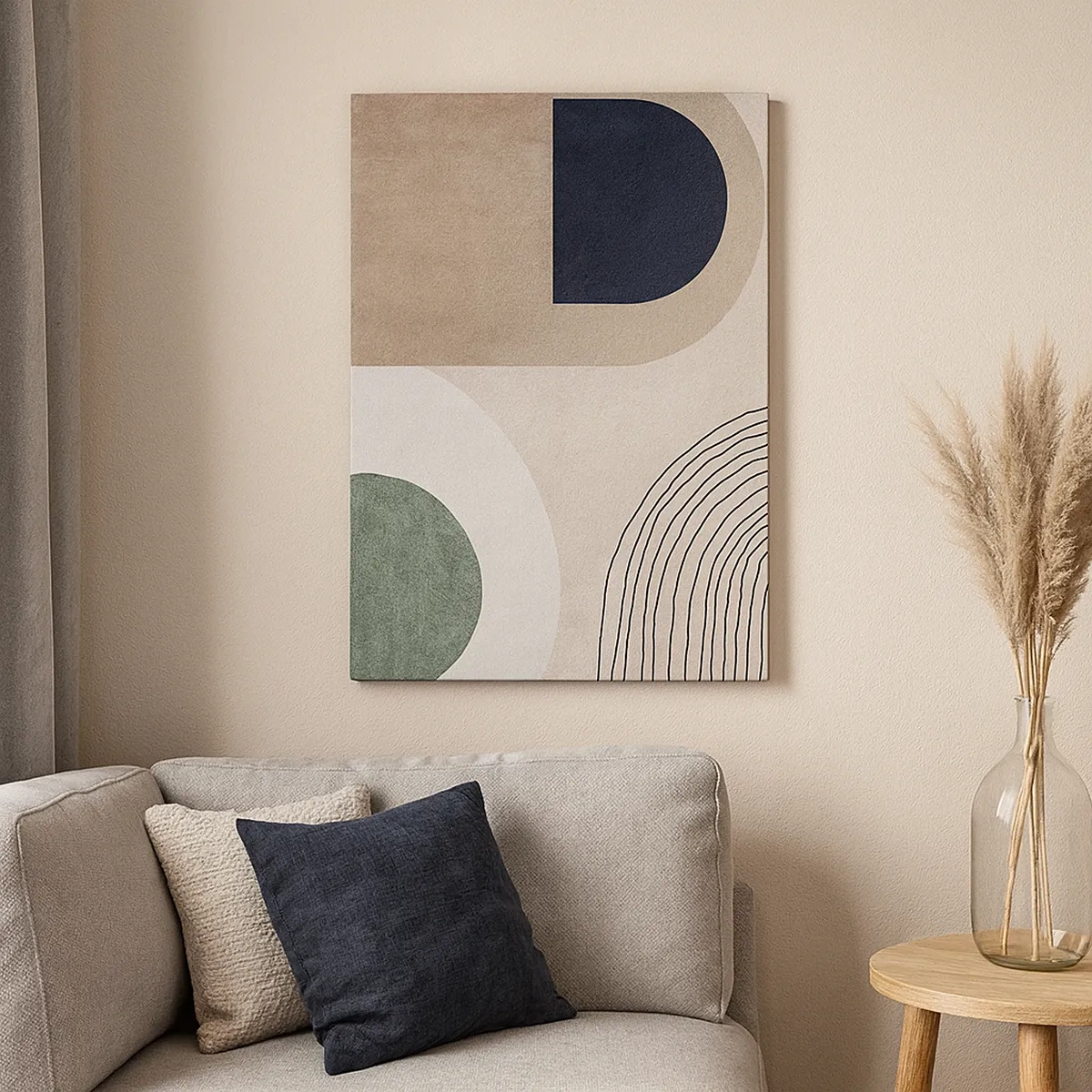 Quadro su tela - Stampe su Tela - Forme geometriche nei toni del beige e del verde - 50x70cm - La mitezza dell'ovale - Decorazione murale moderna per soggiorno e camera da letto ARTTOR