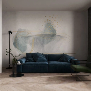 Fotomurali Premium Sand - Sui legami del grigio e dell'oro - Astrazione, Pezzo, Forme interessanti - 150x105 cm