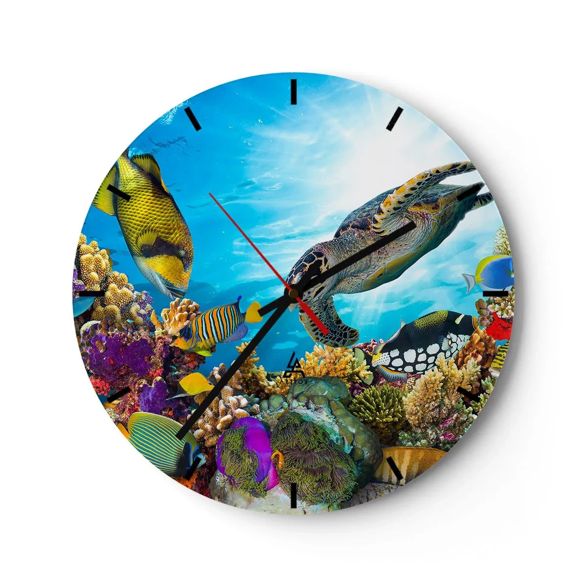 Orologio da parete - Orologio in Vetro - Mondo sottomarino con barriera corallina, pesci e tartarughe marine - 30x30cm - Passeggiata corallina - Decorazione murale moderna per soggiorno, cucina e camera da letto ARTTOR