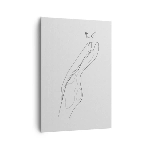 Quadro su tela - Stampe su Tela - Una linea minimalista che mostra una silhouette su uno sfondo chiaro - 70x100cm - Appena una promessa - Decorazione murale moderna per soggiorno e camera da letto ARTTOR