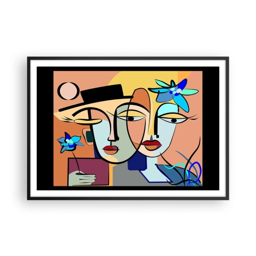 Poster in cornice nera - Ritratti cubisti dai colori vivaci con motivo floreale - 100x70cm - Appuntamento in stile Picasso - Decorazione murale moderna per soggiorno e camera da letto ARTTOR