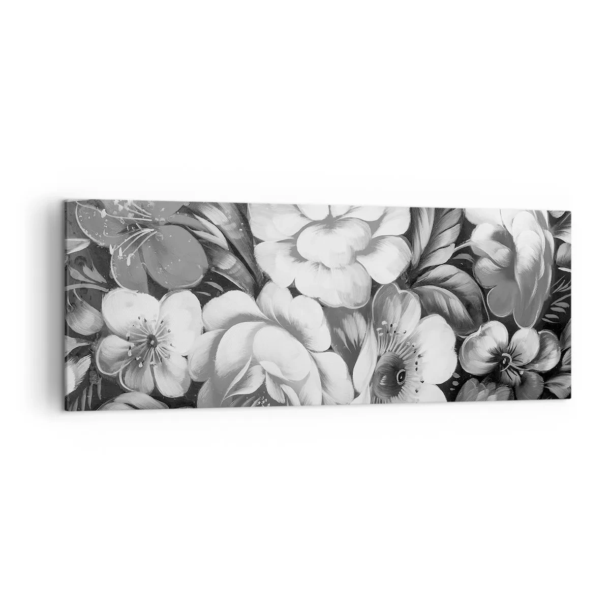Quadro su tela - Stampe su Tela - Fiori bianchi e neri in una composizione classica ed elegante - 140x50cm - Belli anche in grigio - Decorazione murale moderna per soggiorno e camera da letto ARTTOR