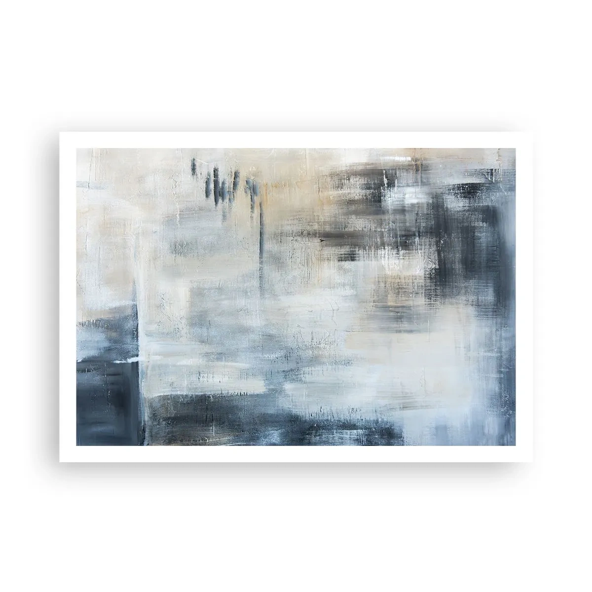 Poster - Composizione astratta nei toni del blu e del grigio - 100x70cm - Coperti dal blu - Decorazione murale moderna per soggiorno e camera da letto ARTTOR