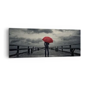 Quadro su tela - Stampe su Tela - Una persona con un ombrello rosso su un molo piovoso - 140x50cm - Non importa che piove - Decorazione murale moderna per soggiorno e camera da letto ARTTOR