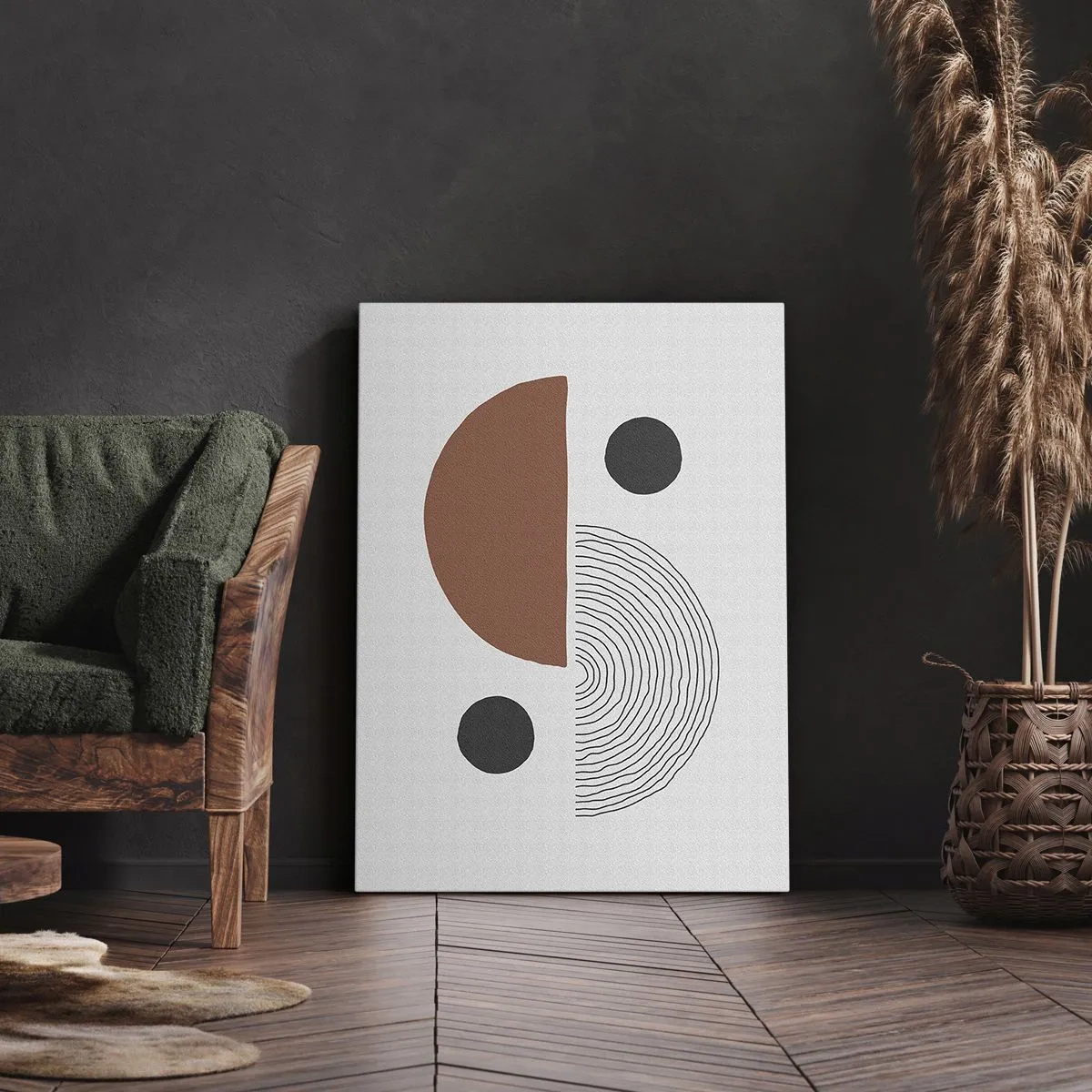 Quadro su tela - Stampe su Tela - Forme geometriche nelle tonalità del marrone e del nero - 50x70cm - La perfezione del cerchio - Decorazione murale moderna per soggiorno e camera da letto ARTTOR