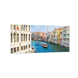 Quadro su vetro - Un canale veneziano con una gondola e edifici colorati - 120x50cm - Una circolazione stradale unica al mondo - Decorazione murale moderna per soggiorno e camera da letto ARTTOR