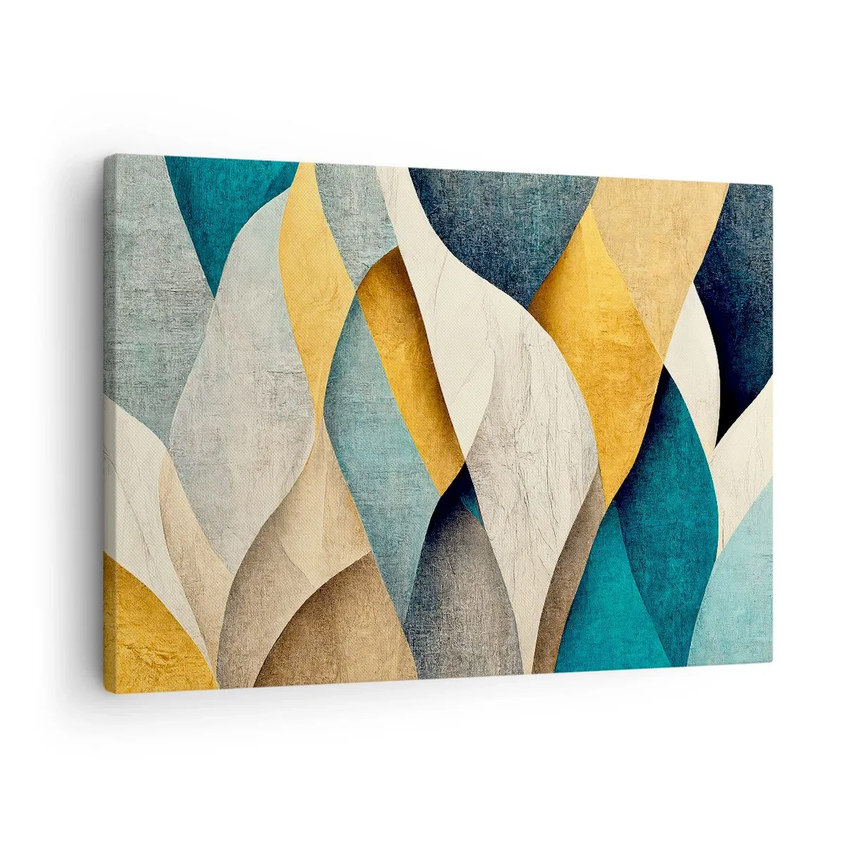 Quadro su tela - Stampe su Tela - Onde astratte nei toni del blu e dell'oro - 70x50cm - Ritmo e ondulazioni - Decorazione murale moderna per soggiorno e camera da letto ARTTOR