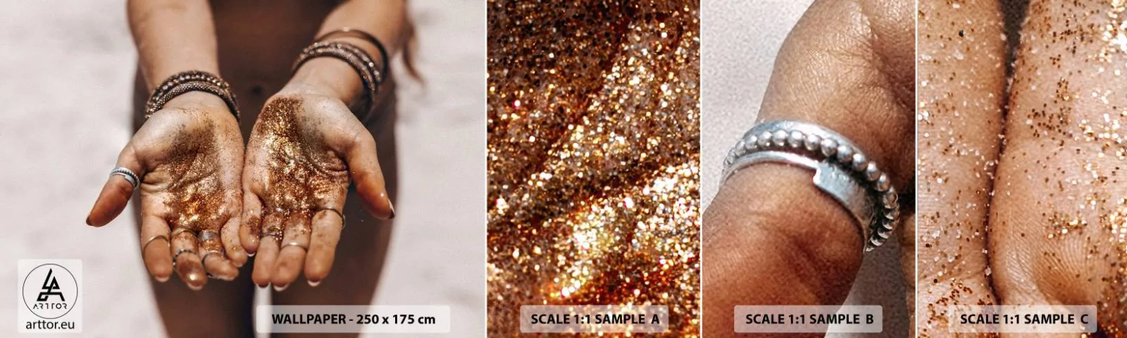 Campione di Fotomurale Adesivo Deluxe Sticker - Un dono per te - Le mani delle donne, Boho, Oro - 100x30 cm