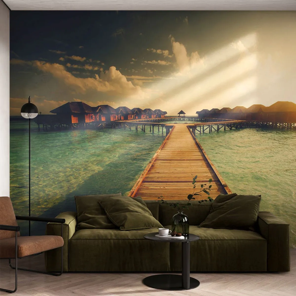 Fotomurali Premium Sand - Caldo invito - Maldive, Paesaggio, Case sull'acqua - 200x140 cm