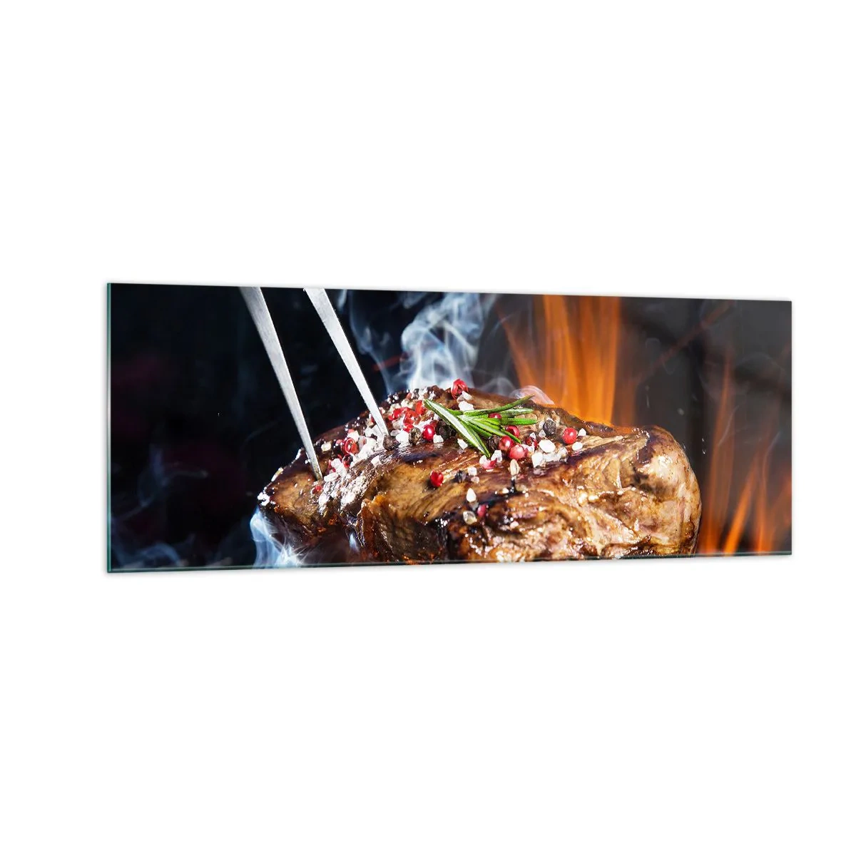 Quadro su vetro - Bistecca alla griglia con spezie - 140x50cm - Succosa e profumata - Decorazione murale moderna per soggiorno e camera da letto ARTTOR
