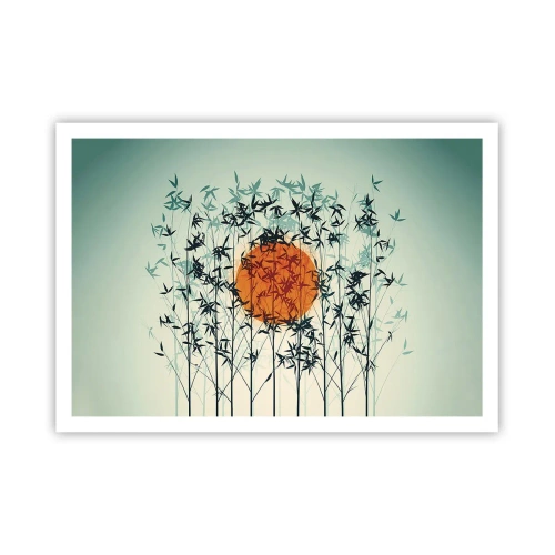 Poster - Sole arancione tra i rami di bambù - 100x70cm - Sole giapponese - Decorazione murale moderna per soggiorno e camera da letto ARTTOR
