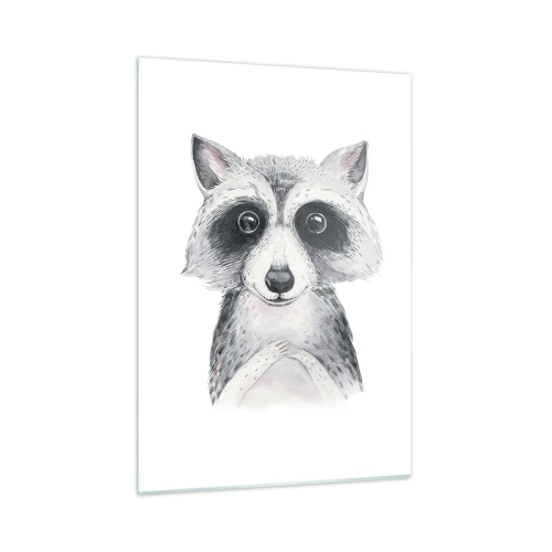 Quadro su vetro - Ritratto di un cane procione in bianco e nero - 50x70cm - Un attimo di commozione - Decorazione murale moderna per soggiorno e camera da letto ARTTOR