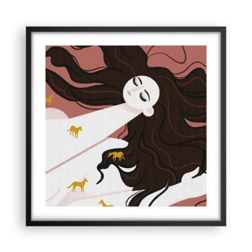 Poster in cornice nera - Il sogno del cavallo d'oro - 50x50 cm