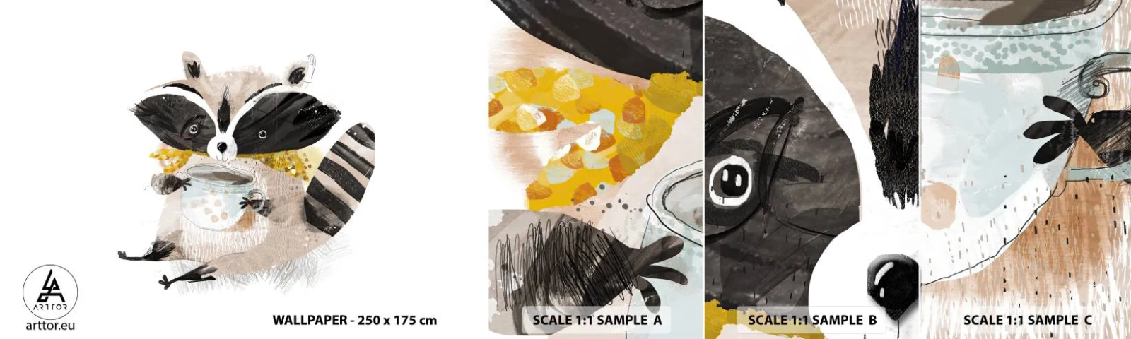 Campione di Fotomurale Adesivo Deluxe Sticker - Il mio amico procione - Per bambini, Procione, Grafica - 100x30 cm