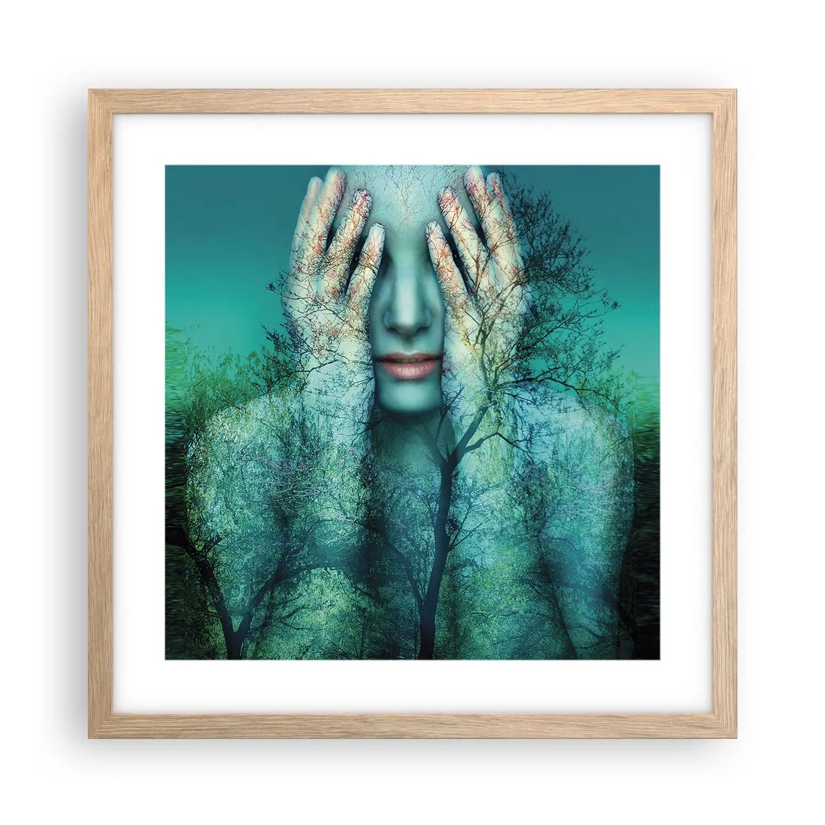 Poster in cornice rovere chiaro - Immersa nel blu - 40x40 cm