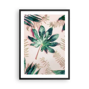 Poster in cornice nera - Foglie in varie tonalità di verde su sfondo rosa - 50x70cm - Studio di verde su sfondo rosa - Decorazione murale moderna per soggiorno e camera da letto ARTTOR