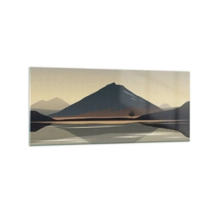 Quadro su vetro - Paesaggio montano minimalista con riflesso nell'acqua - 120x50cm - Immagine speculare - Decorazione murale moderna per soggiorno e camera da letto ARTTOR
