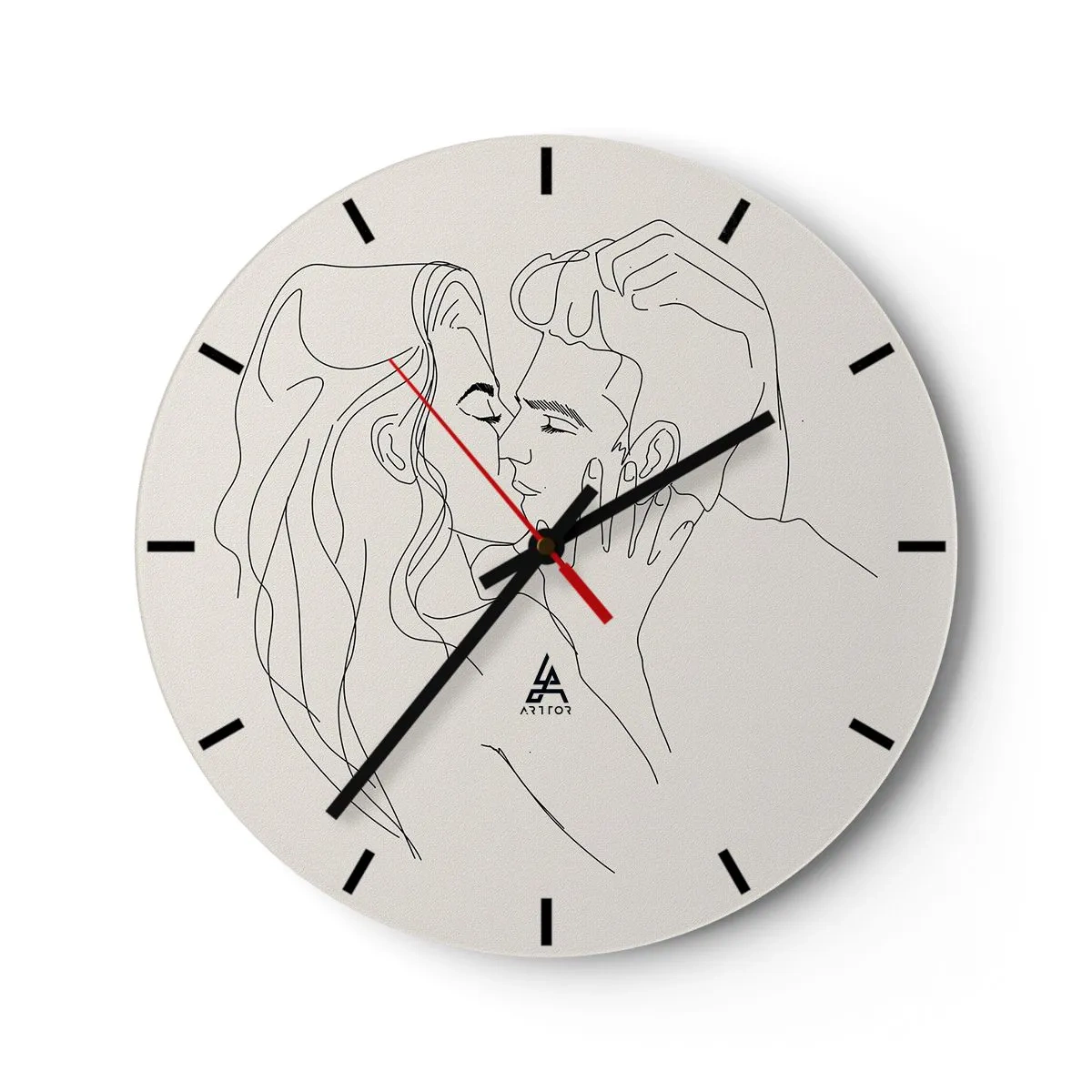 Orologio da parete - Orologio in Vetro - Un fumetto minimalista di una coppia innamorata - 30x30cm - Intrecciati dal sentimento - Decorazione murale moderna per soggiorno, cucina e camera da letto ARTTOR