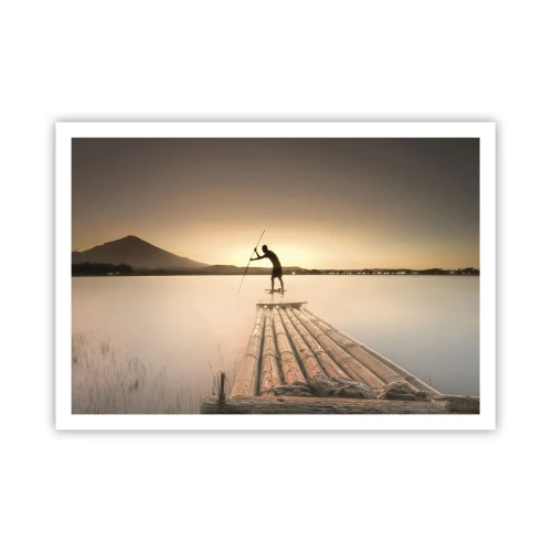 Poster - Uomo su una zattera al tramonto - 100x70cm - Prima del riposo - Decorazione murale moderna per soggiorno e camera da letto ARTTOR