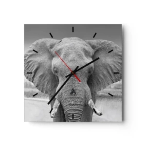 Orologio da parete - Orologio in Vetro - Ritratto di un elefante in bianco e nero - 30x30cm - Benvenuti nel mio mondo - Decorazione murale moderna per soggiorno e camera da letto ARTTOR