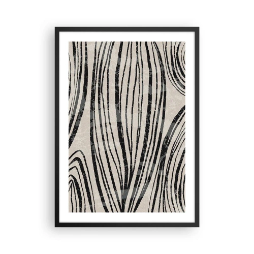 Poster in cornice nera - Linee nere astratte su sfondo beige - 50x70cm - Una palude di linee - Decorazione murale moderna per soggiorno e camera da letto ARTTOR