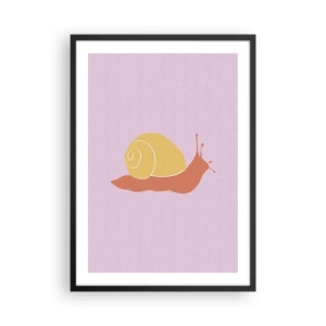 Poster in cornice nera - Grafica minimalista di una lumaca su uno sfondo pastello - 50x70cm - Non c'è fretta - Decorazione murale moderna per soggiorno e camera da letto ARTTOR