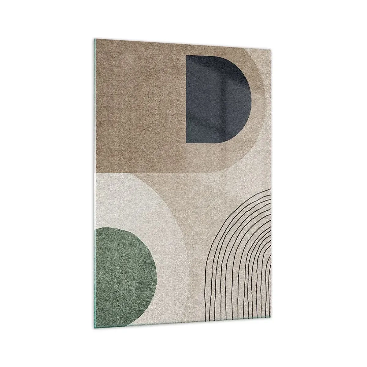 Quadro su vetro - Forme geometriche nei toni del beige e del verde - 70x100cm - La mitezza dell'ovale - Decorazione murale moderna per soggiorno e camera da letto ARTTOR