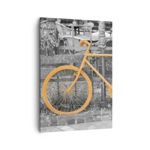 Quadro su tela - Stampe su Tela - Fotografia artistica di una bicicletta gialla su uno sfondo bianco e nero - 50x70cm - Vai, ti aspetto qui - Decorazione murale moderna per soggiorno e camera da letto ARTTOR