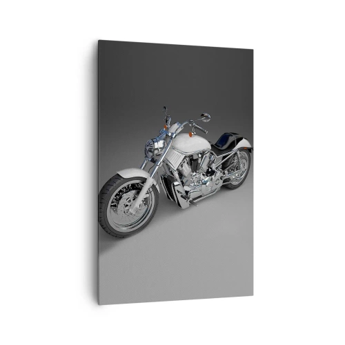 Quadro su tela - Stampe su Tela - Motocicletta cruiser bianca su sfondo grigio - 80x120cm - Viene voglia di inginocchiarsi - Decorazione murale moderna per soggiorno e camera da letto ARTTOR
