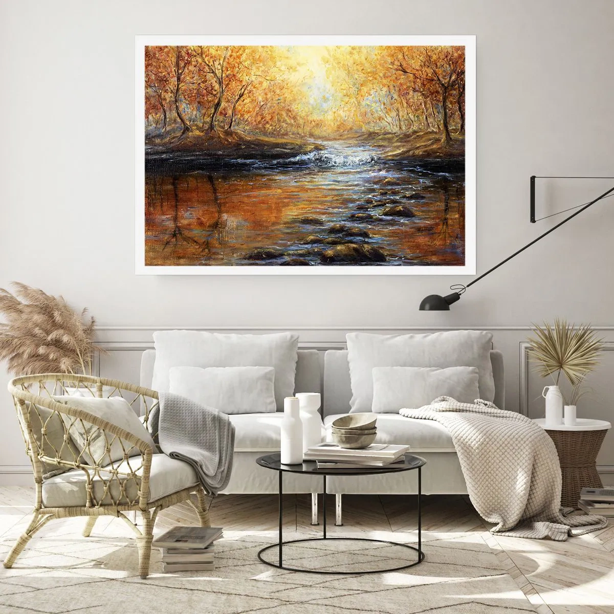 Poster - Paesaggio autunnale con un fiume tra gli alberi - 100x70cm - Ruscello d'oro - Decorazione murale moderna per soggiorno e camera da letto ARTTOR