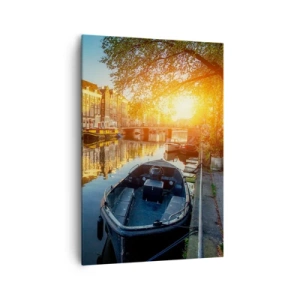 Quadro su tela - Stampe su Tela - Canale di Amsterdam al tramonto - 70x100cm - L'alba ad Amsterdam - Decorazione murale moderna per soggiorno e camera da letto ARTTOR