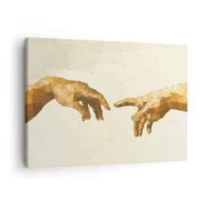 Quadro su tela - Stampe su Tela - Mani geometriche che si protendono l'una verso l'altra su uno sfondo chiaro - 70x50cm - Geometria divina - Decorazione murale moderna per soggiorno e camera da letto ARTTOR