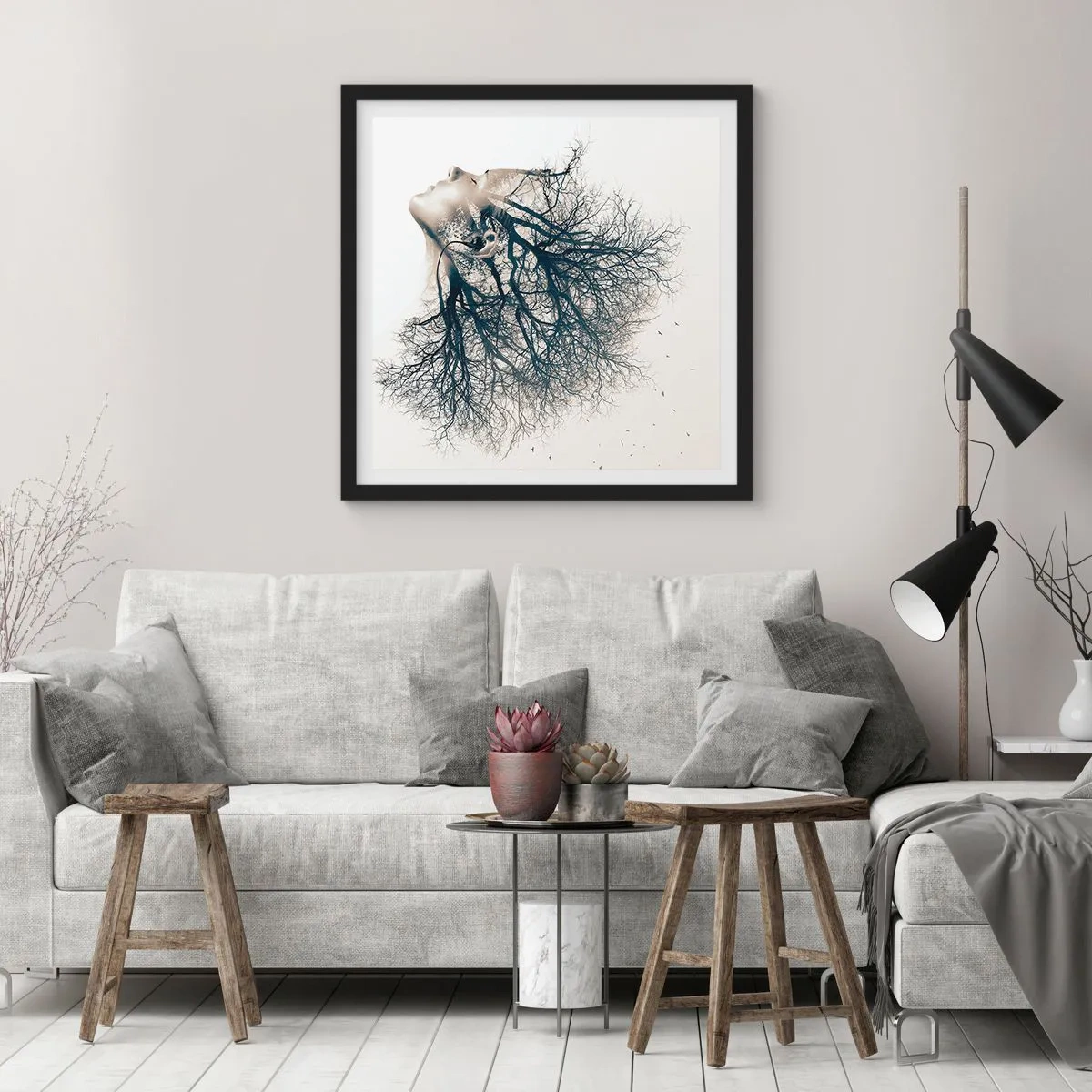 Poster in cornice nera - In ascolto del sussurro dell'albero - 50x50 cm