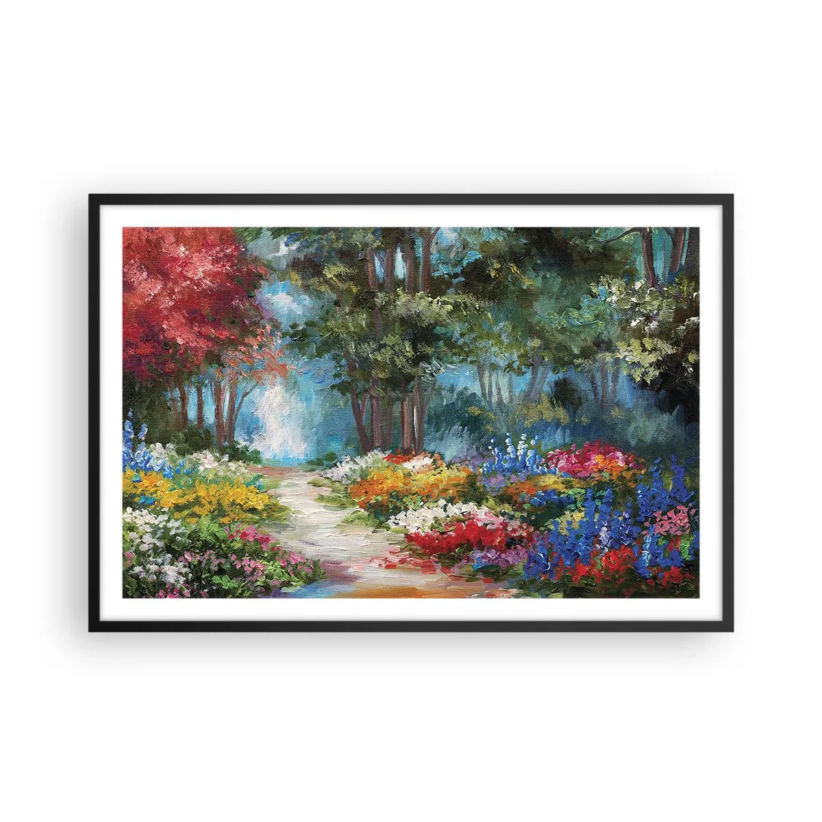 Poster in cornice nera - Il giardino del bosco d'aprile - 91x61 cm