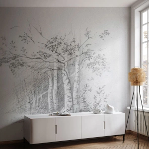 Fotomurali Autoadesivo Deluxe Sticker - La luce della foresta di betulle - foresta, Betulla, Alberi - 450x315 cm
