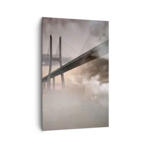 Quadro su tela - Stampe su Tela - Un ponte sopra un fiume circondato dalla nebbia al mattino - 80x120cm - Sul fiume che non c'è - Decorazione murale moderna per soggiorno e camera da letto ARTTOR