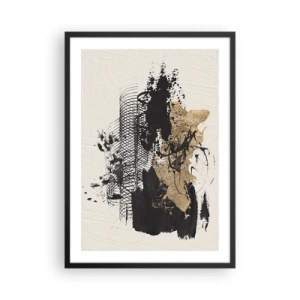 Poster in cornice nera - Composizione astratta nei toni del nero e dell'oro - 50x70cm - Composizione con passione - Decorazione murale moderna per soggiorno e camera da letto ARTTOR