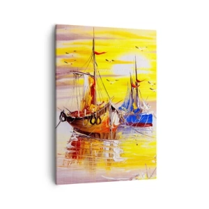 Quadro su tela - Stampe su Tela - Una scena pittorica di barche su un mare calmo - 50x70cm - Meritato riposo nel porto - Decorazione murale moderna per soggiorno e camera da letto ARTTOR