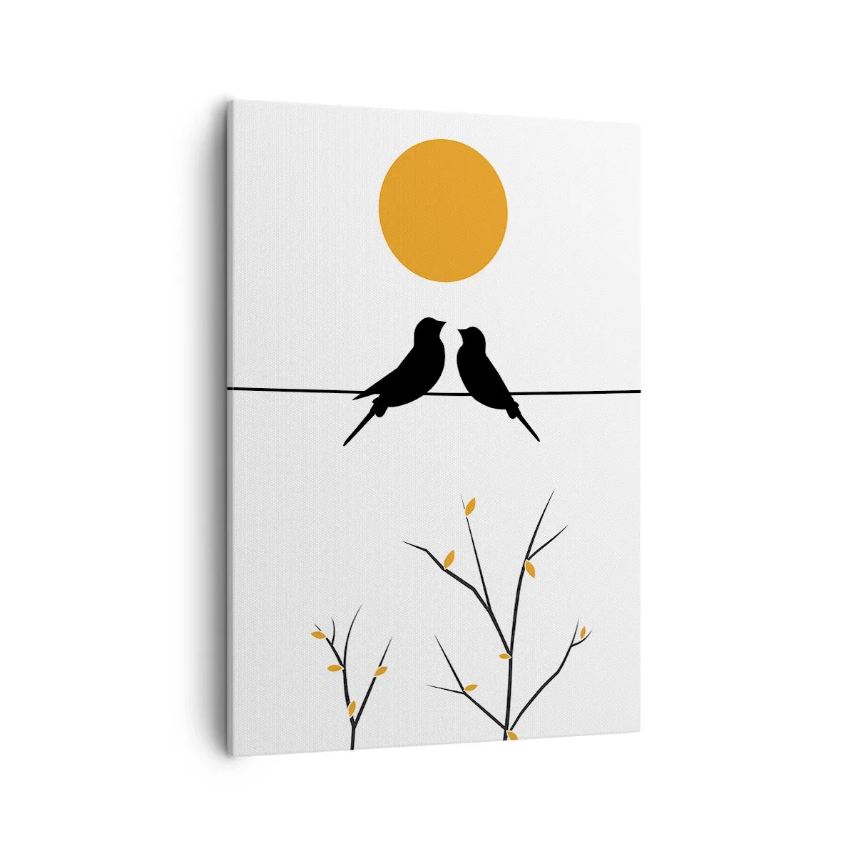 Quadro su tela - Stampe su Tela - Uccelli su una linea con un sole giallo - 50x70cm - Sera da usignoli - Decorazione murale moderna per soggiorno e camera da letto ARTTOR