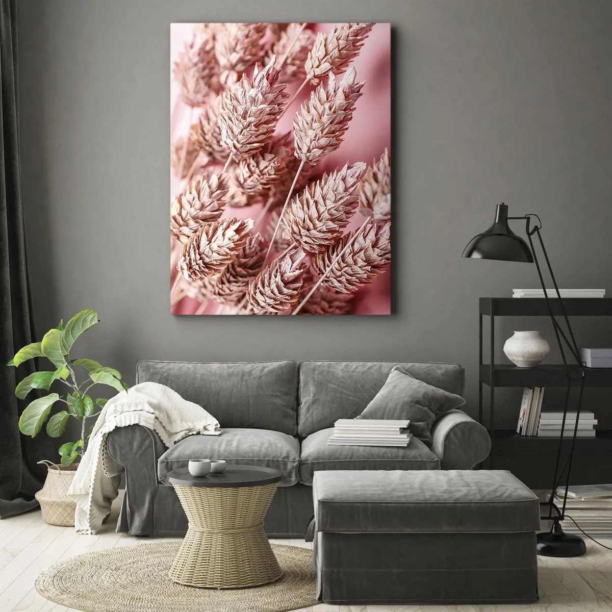 Quadro su tela - Stampe su Tela - Primo piano delle orecchie rosa - 50x70cm - Cascata di fiori in rosa - Decorazione murale moderna per soggiorno e camera da letto ARTTOR