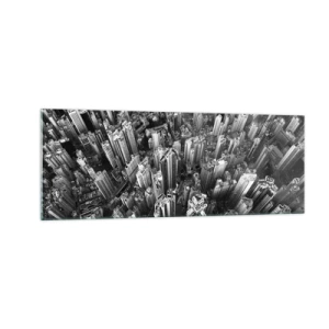 Quadro su vetro - Vista aerea della città in bianco e nero - 140x50cm - Ancora più in alto - Decorazione murale moderna per soggiorno e camera da letto ARTTOR
