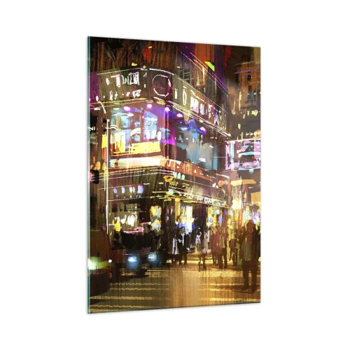 Quadro su vetro - Una città vibrante alla luce del neon - 50x70cm - Nel mare di luce - Decorazione murale moderna per soggiorno e camera da letto ARTTOR