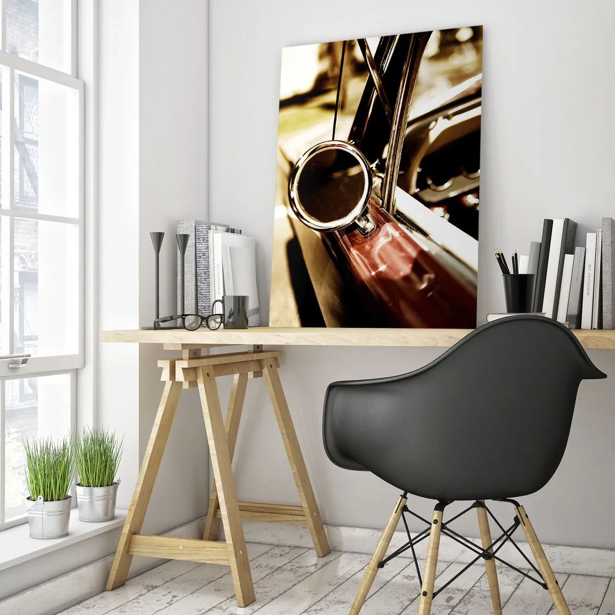 Quadro su vetro - Interni di auto d'epoca in stile retrò - 50x70cm - Auto con un'anima - Decorazione murale moderna per soggiorno e camera da letto ARTTOR