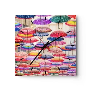 Orologio da parete - Orologio in Vetro - Ombrelli colorati sospesi nell'aria - 30x30cm - Prato cittadino - Decorazione murale moderna per soggiorno e camera da letto ARTTOR