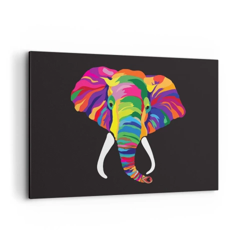 Quadro su tela - Stampe su Tela - Un'immagine colorata di un elefante su uno sfondo nero - 100x70cm - L'elefante che faceva il bagno nell'arcobaleno - Decorazione murale moderna per soggiorno e camera da letto ARTTOR